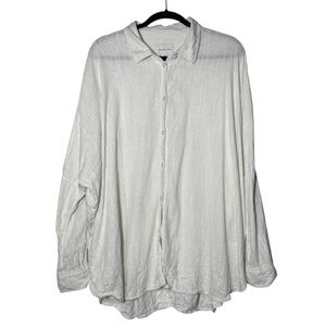 American Eagle Linen Cover-Up White Button Down Size Small Long Sleeve Summer
